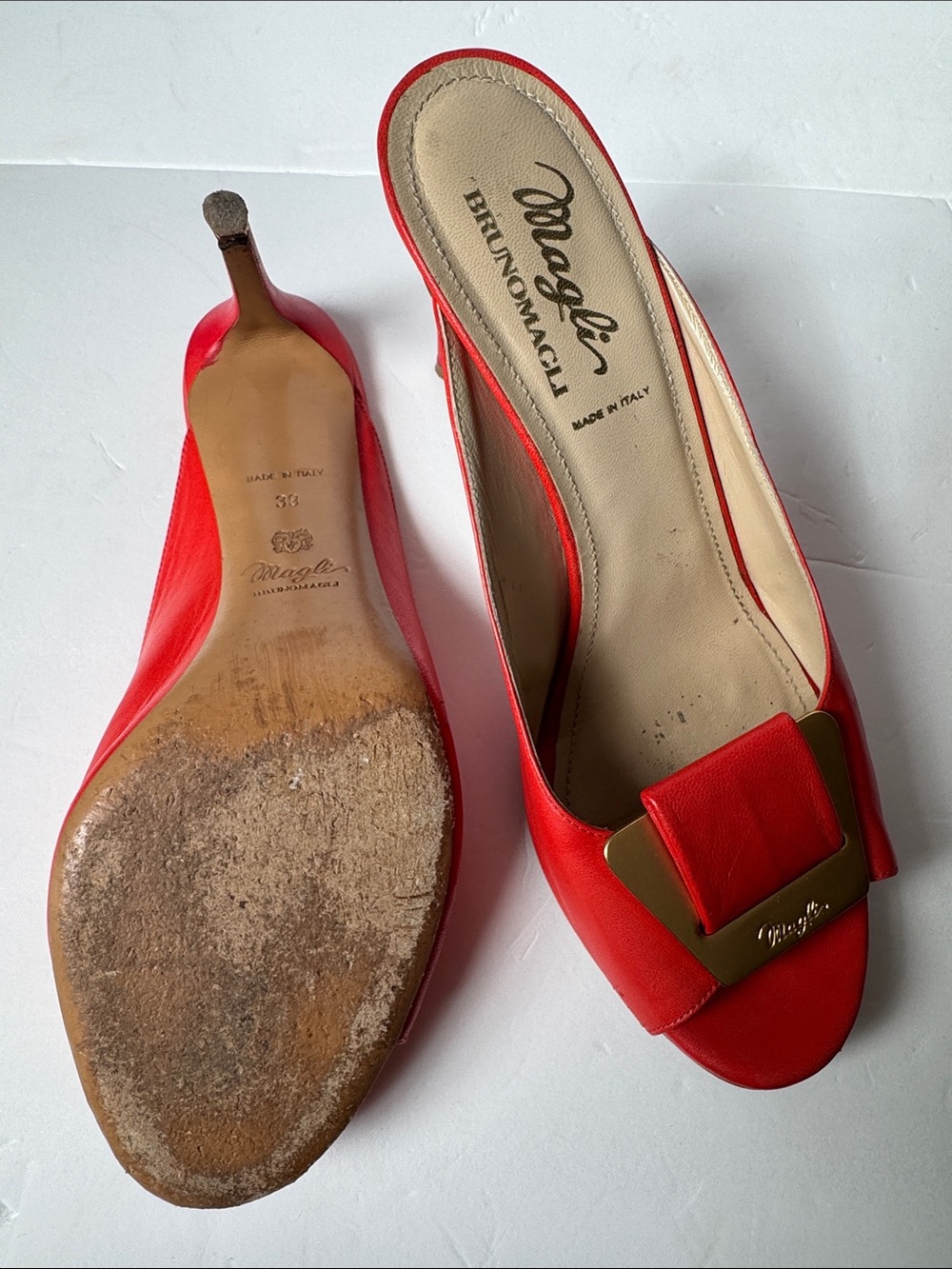 Bruno Magli leather mules with a gold-tone hardware plaque - Picture 6 of 10